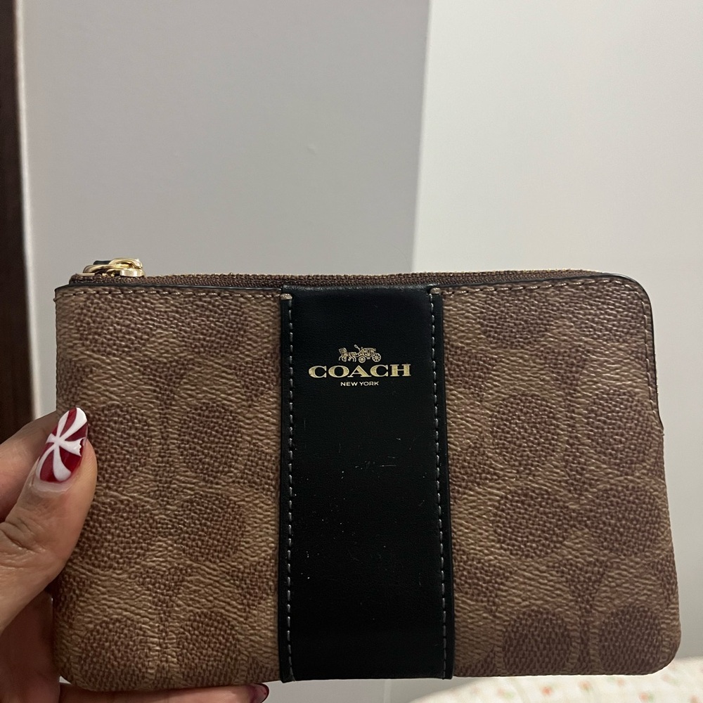 Coach Tan and Black Signature Wristlet